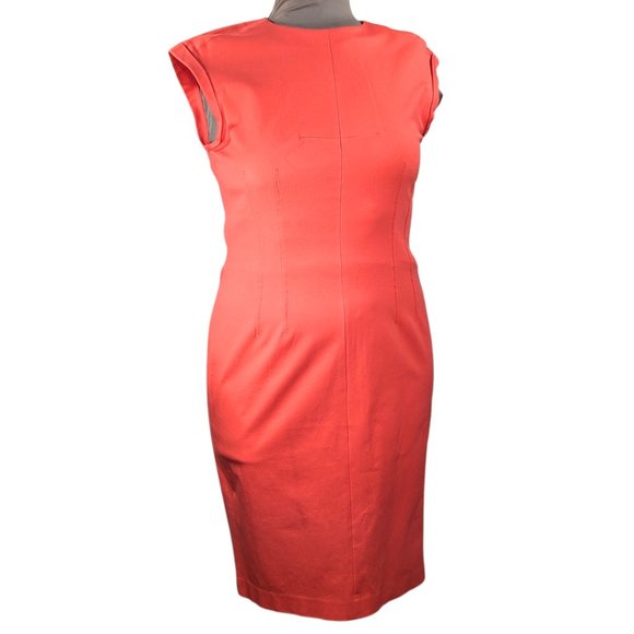 Banana Republic 12 NWT Sloan Dress Knee Length Cap Sleeve Coral Orange Stretch - Picture 3 of 10